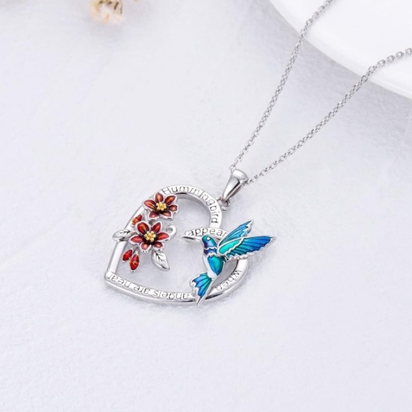 14k Hummingbirds Appear Angels are Near Necklace Memorial for Loved Ones - Picture 3 of 5